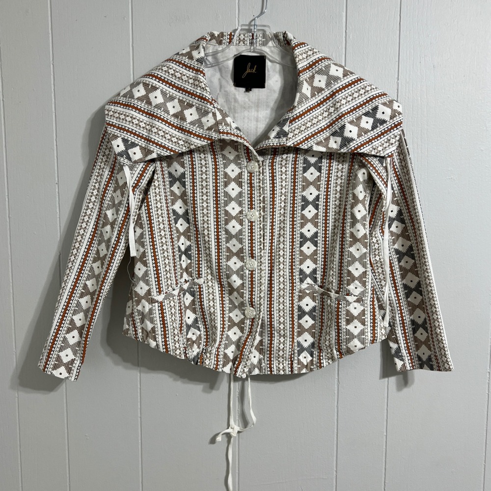 Jack by BB Dakota Boho Western Print Oversized Collar Cotton Jacket Drawstring S